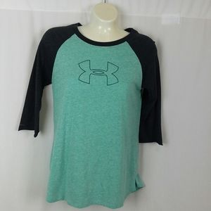 Under Armor Raglan Top, Small, Green & Gray